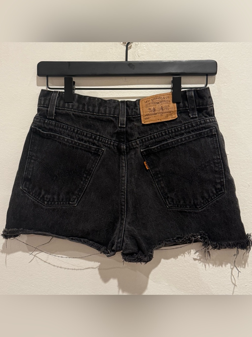Orange tab Levi's Black Denim Cutoff Shorts